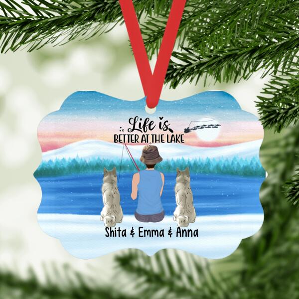 Personalized Metal Ornament with Dog, Fishing Gifts For Her, Cool Girl Go Fishing Up to 2 Dogs