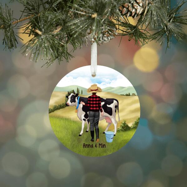 Personalized Ornament, Girl And Cow, Christmas Gift For Farmer And Cow Lovers
