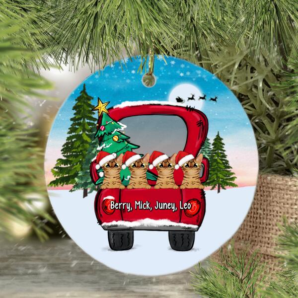Personalized Ornament, Peeking Cats On Christmas Truck, Christmas Gift For Cat Lovers
