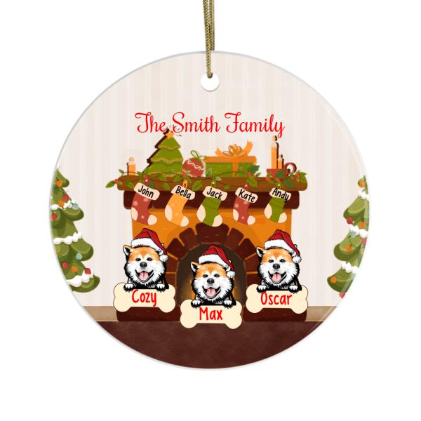 Personalized Ornament, Christmas Fireplace With Dogs, Christmas Family Gift, Dog Lovers