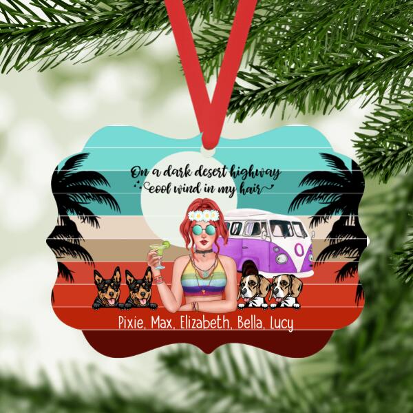 Personalized Metal Ornament, Hippie Girl with Dogs Custom Gift For Dog and Hippie Lovers