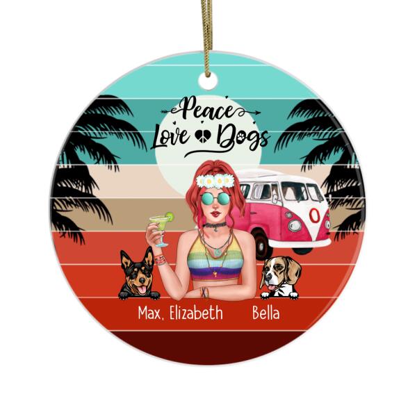 Personalized Ornament, Hippie Girl with Dogs, Christmas Gift For Dog and Hippie Lovers
