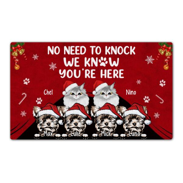 No Need to Knock, We Know You're Here - Christmas Personalized Gifts Custom Doormat for Dog and Cat Lovers