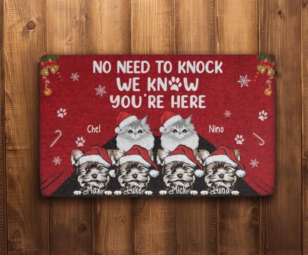 No Need to Knock, We Know You're Here - Christmas Personalized Gifts Custom Doormat for Dog and Cat Lovers