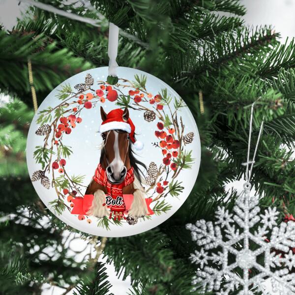 Personalized Ornament, Horse Wreath, Christmas Gift For Horse Lovers