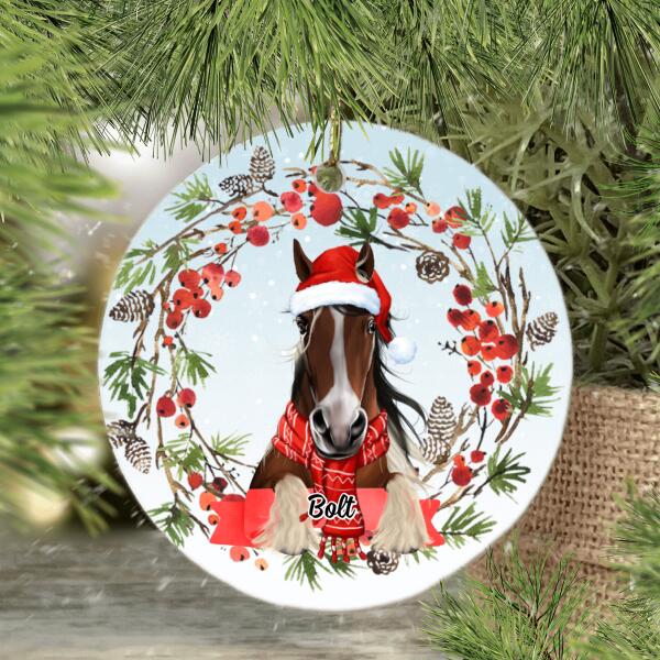 Personalized Ornament, Horse Wreath, Christmas Gift For Horse Lovers