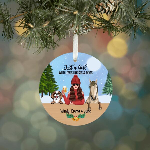 Personalized Ornament, Just A Girl Who Loves Horses And Dogs, Christmas Gift For Dog Lovers, Horse Lovers