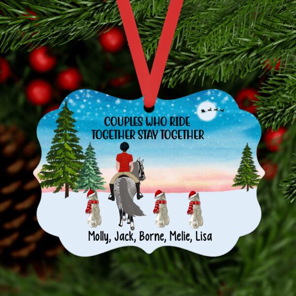 Personalized Metal Ornament, Horse Riding Girl With Dogs, Gift for Christmas