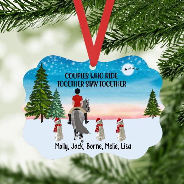 Personalized Metal Ornament, Horse Riding Girl With Dogs, Gift for Christmas
