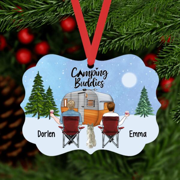 Personalized Metal Ornament, Camping Couple and Pets, Gift For Christmas