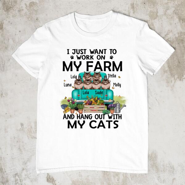 Personalized Shirt, Work On Farm And Hang Out With Cats, Gift For Farmers And Cat Lovers