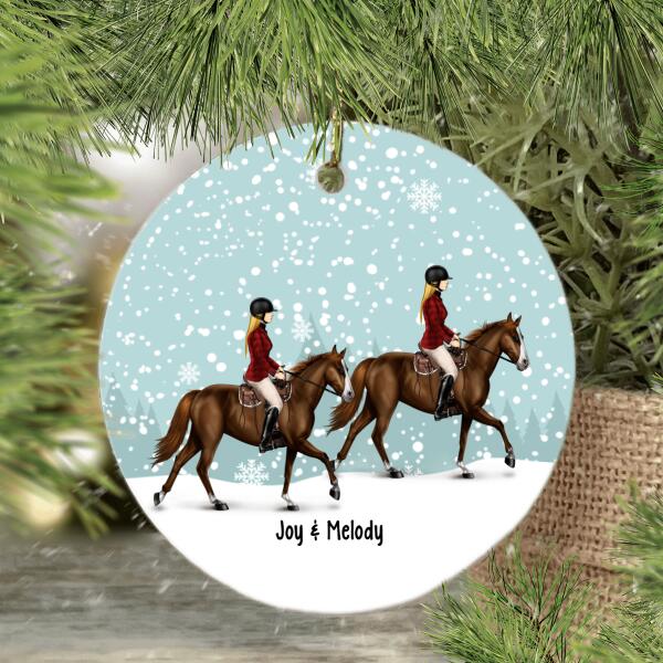 Personalized Ornament, Up To 2 Girls, Girl Riding Horse, Christmas Gift For Horse Lovers