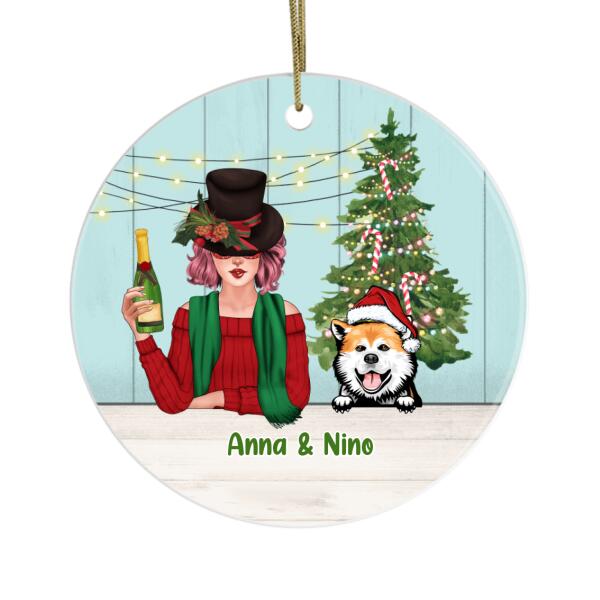 Personalized Ornament, Christmas Girl With Dogs , Christmas Gift For Dog Lovers