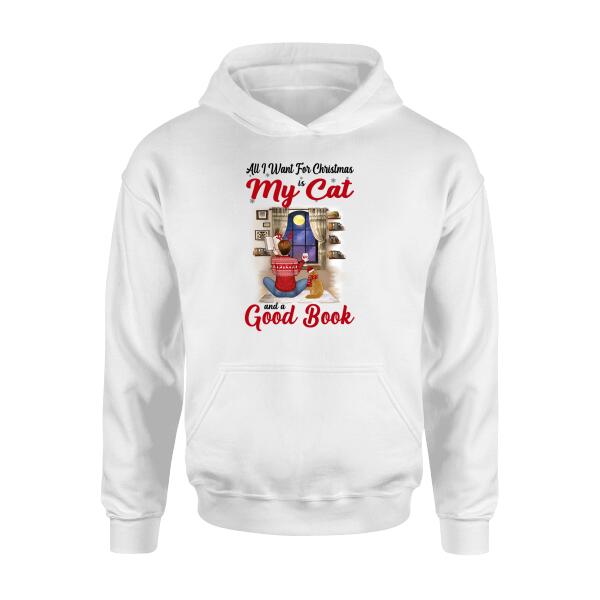 Personalized Shirt, All I Want For Christmas Is My Cats And a Good Book, Christmas Gift For Book And Cat Lovers