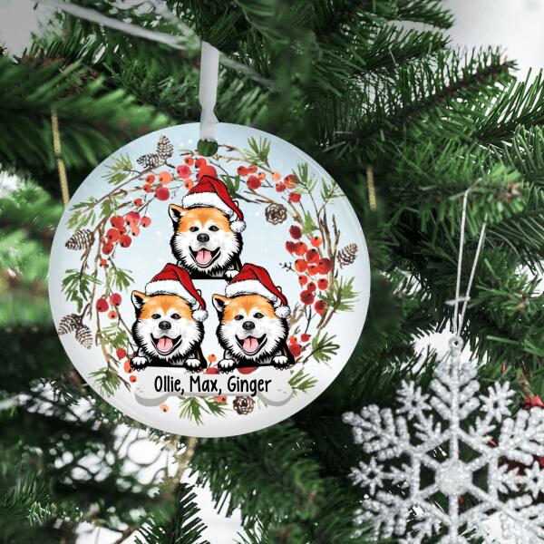 Personalized Ornament, Up To 3 Dogs, Jolly Christmas Dog Wreath, Chrsitmas Gift For Dog Lovers