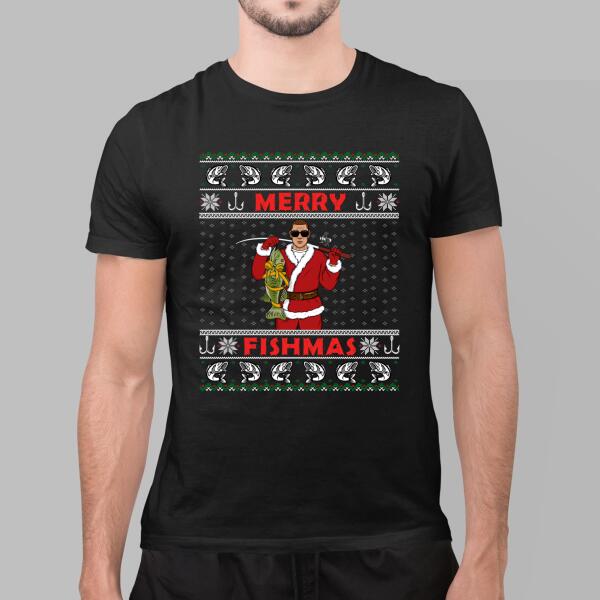 Personalized Shirt, Merry Fishmas, Christmas Man Fishing, Christmas Gift For Fishing Lovers