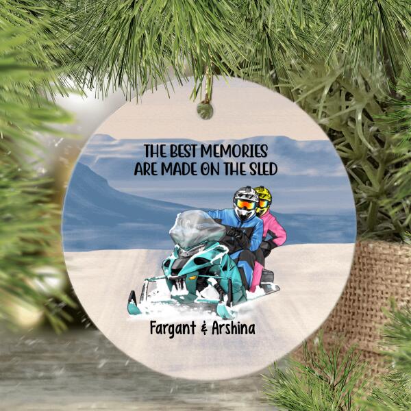 Personalized Metal Ornament, Couple Snowmobiling, Gifts for Snowmobilers