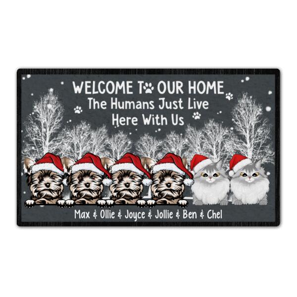 Welcome to Our Home - Christmas Personalized Gifts Custom Doormat for Cat and Dog Lovers