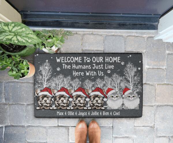Welcome to Our Home - Christmas Personalized Gifts Custom Doormat for Cat and Dog Lovers