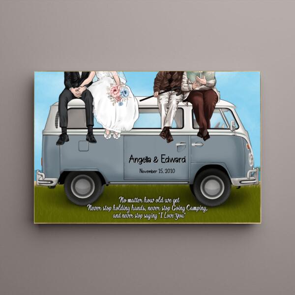 Personalized Canvas, Young And old Couples On Camping Car, Anniversary Gift For Couple, Camping Lovers