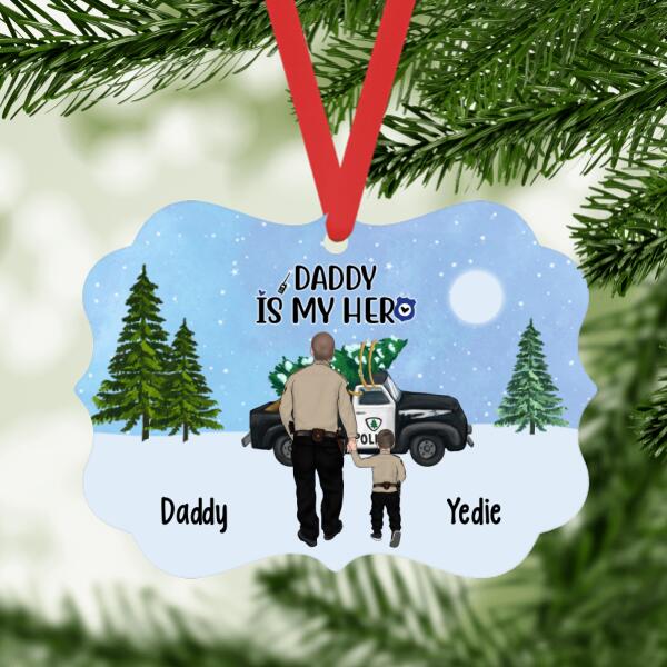 Daddy Is My Hero - Christmas Personalized Gifts Custom Police Ornament Family For Dad For Family, Police