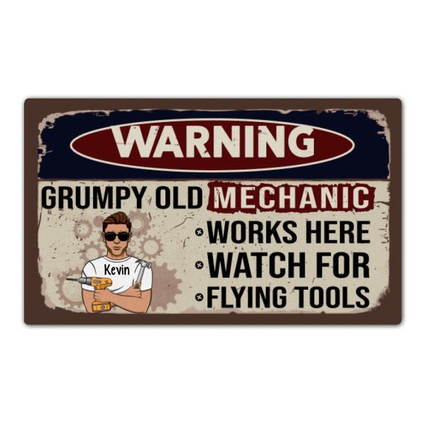 Warning Grumpy Old Mechanic - Personalized Gifts - Custom Mechanic Door Sign for Dad, Mechanic Gifts