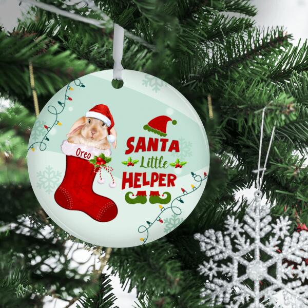 Personalized Ornament, Santa Little Helper, Christmas Gift For Bunny Lovers