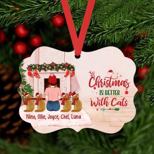 Personalized Metal Ornament, Christmas Girl With Cats, Christmas Gift For Cat Lovers