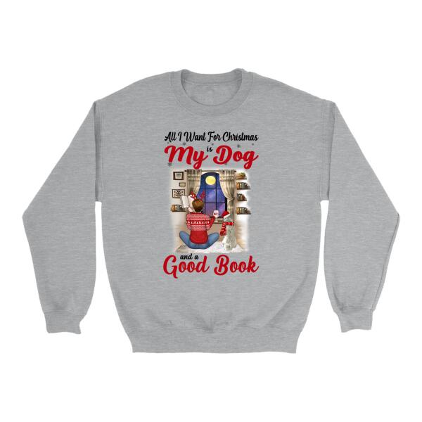 Personalized Shirt, All I Want For Christmas Is My Dogs And a Good Book, Christmas Gift For Book And Dog Lovers