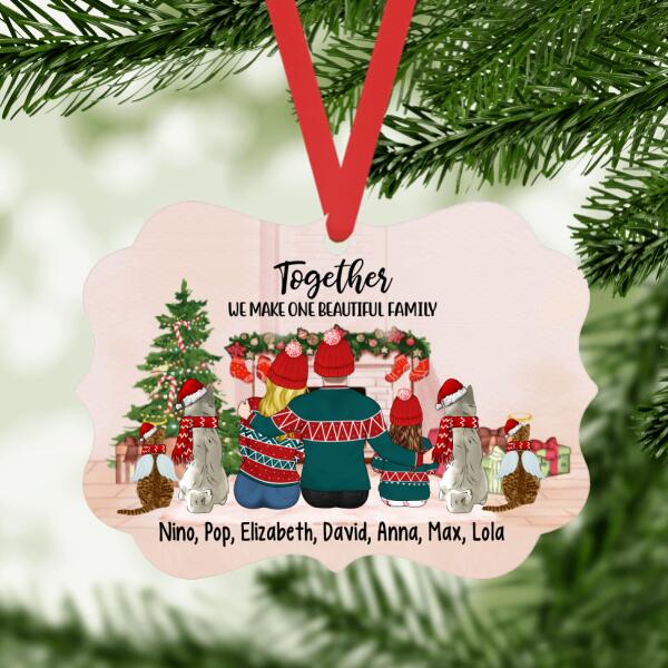 Personalized Ornament, Christmas Couple With One Kid And Pets, Christmas Gift For Family And Pet Lovers