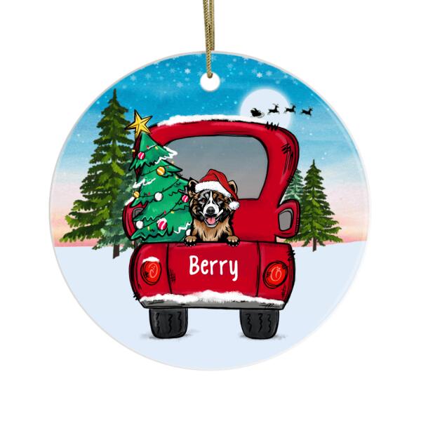 Personalized Ornament, Peeking Dogs On Christmas Truck, Christmas Gift For Dog Lovers