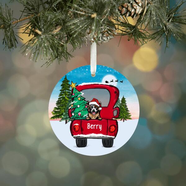 Personalized Ornament, Peeking Dogs On Christmas Truck, Christmas Gift For Dog Lovers