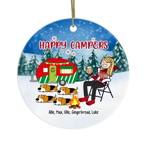 Personalized Metal Ornament, Up To 6 Dogs, Happy Campers, Christmas Gift For Camping Lovers