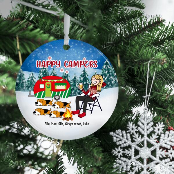 Personalized Metal Ornament, Up To 6 Dogs, Happy Campers, Christmas Gift For Camping Lovers