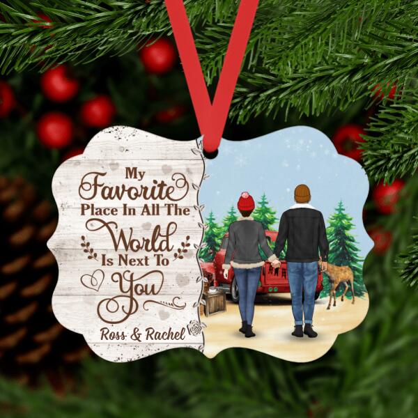 Personalized Metal Ornament, My Favorite Place In All The World Is Next To You, Couple Holding Hands, Christmas Gift For Couples