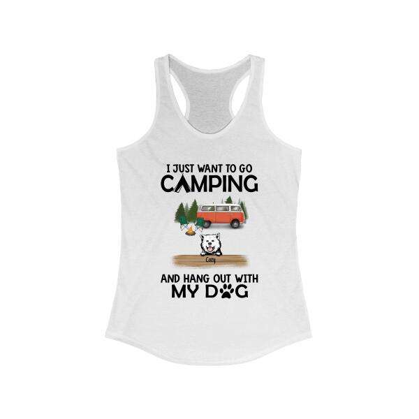 Personalized T-Shirt, Up to 6 Dogs, I Just Want To Go Camping and Hang Out With Dogs, Gift for Campers and Dog Lovers