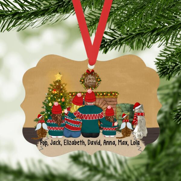 Personalized Metal Ornament, Family With Kids and Pets, Gift For Christmas
