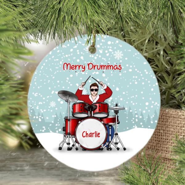 Personalised Drum Kit Christmas Card – A5, Custom Name Printed, Blank Inside With Red Envelope