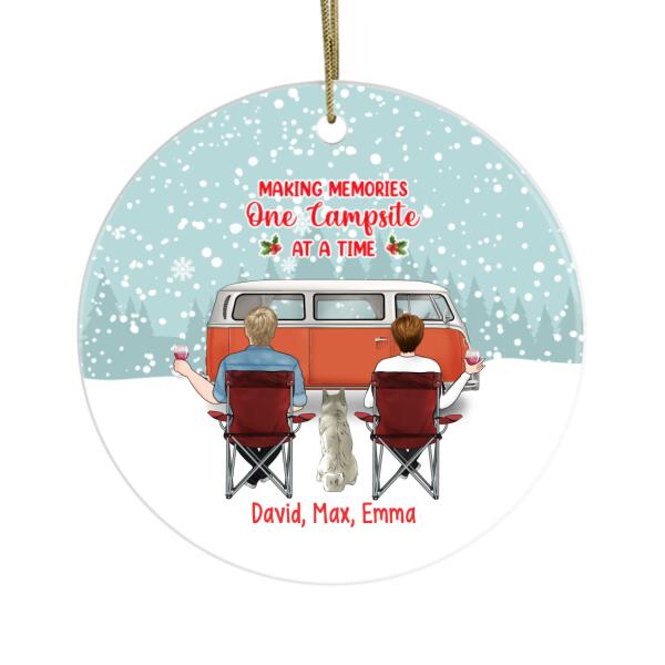 Personalized Metal Ornament, Camping Couple With Dogs,  Christmas Gift For Campers And Dog Lovers