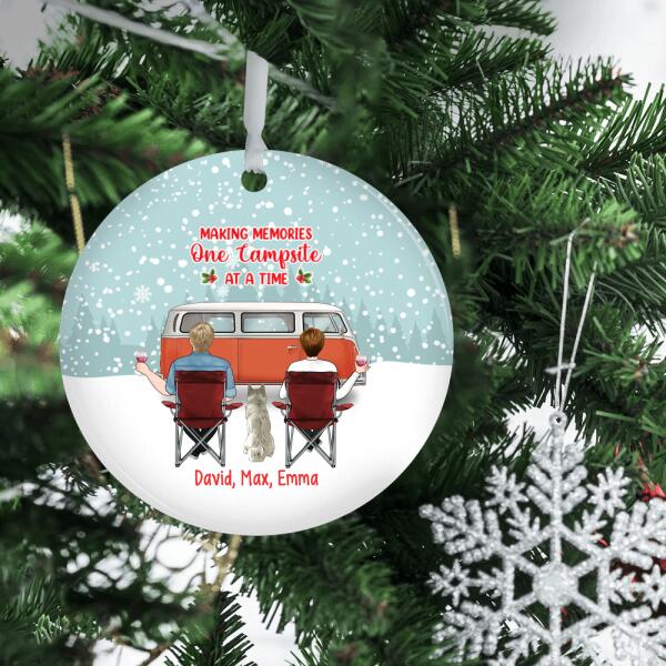Personalized Metal Ornament, Camping Couple With Dogs,  Christmas Gift For Campers And Dog Lovers