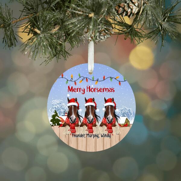 Personalized Metal Ornament, Up To 3 Horses, Merry Horsemas, Christmas Gift For Horse Lovers