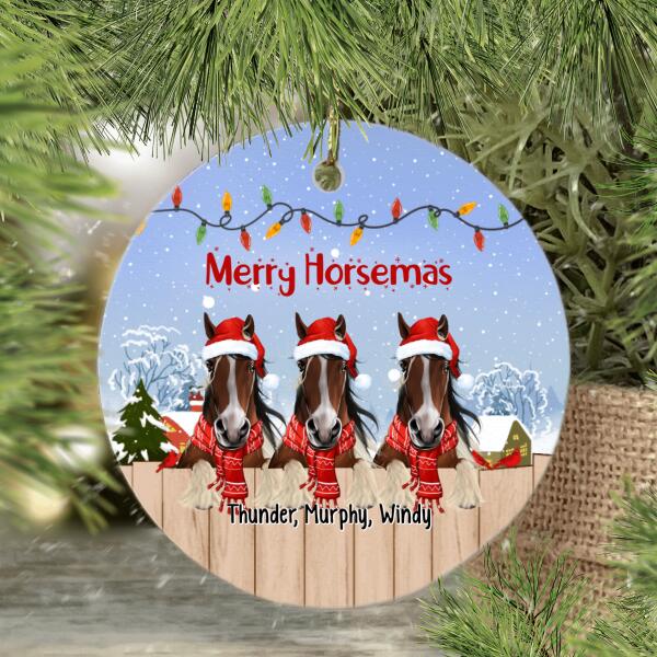 Personalized Metal Ornament, Up To 3 Horses, Merry Horsemas, Christmas Gift For Horse Lovers
