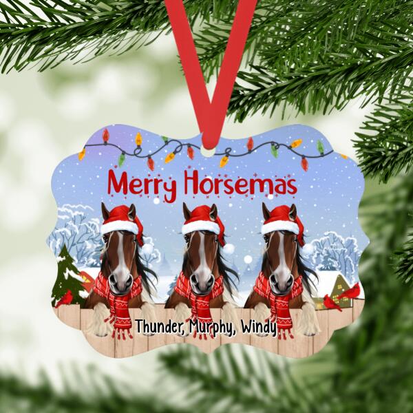 Personalized Metal Ornament, Up To 3 Horses, Merry Horsemas, Christmas Gift For Horse Lovers