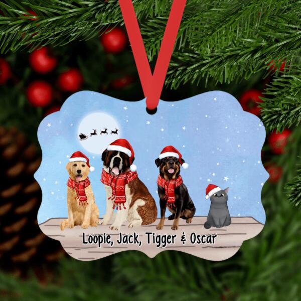 Personalized Metal Ornament - Dogs and Cats Sitting Together Christmas Gift For Dog Lover Cat Lover