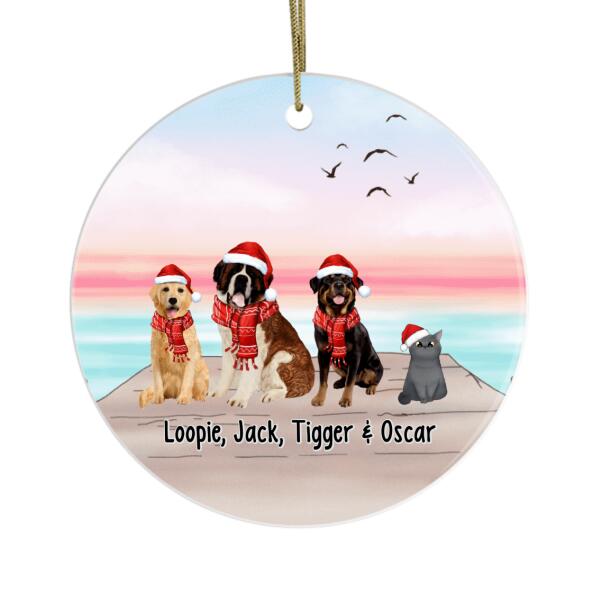 Personalized Metal Ornament - Dogs and Cats Sitting Together Christmas Gift For Dog Lover Cat Lover