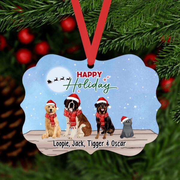 Personalized Metal Ornament - Happy Holidays Custom Christmas Gift For Dogs Lover Cats Lover