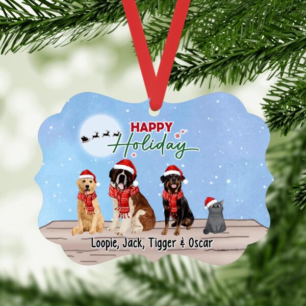 Personalized Metal Ornament - Happy Holidays Custom Christmas Gift For Dogs Lover Cats Lover