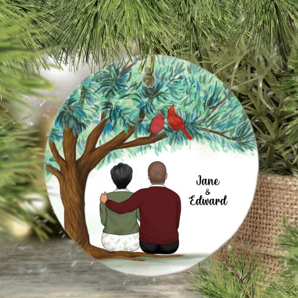 Personalized Ornament, Old Couple Sitting Under Tree, Chirstmas Gift, Anniversary Gift For Parent