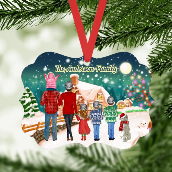 Personalized Ornament, Christmas Family Standing with Dogs, Christmas Gift For Family and Dog Lovers