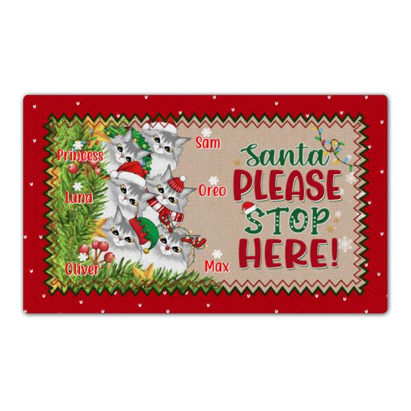 Santa, Please Stop Here - Christmas Personalized Gifts Custom Cat Doormat for Family, Cat Lovers